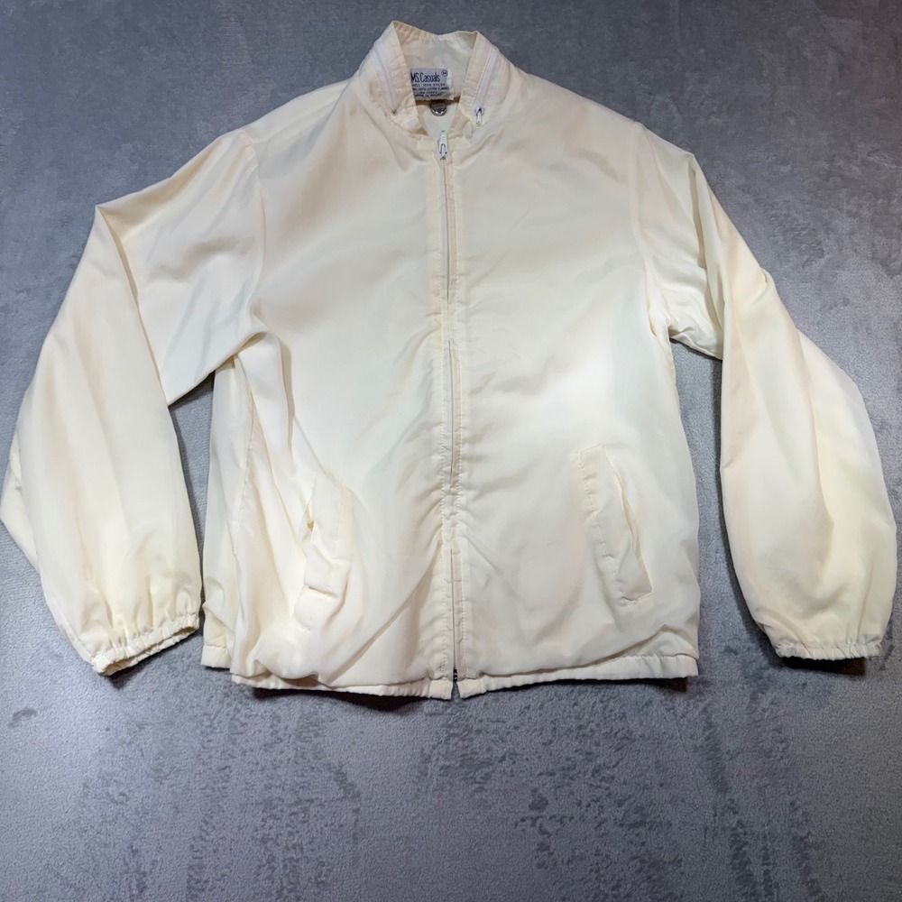 Vintage‎ 80s Casuals Windbreaker Jacket Medium Cream Cotton Flannel Lined Nylon